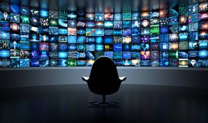 Digital Media concept Wall of screens smart TV